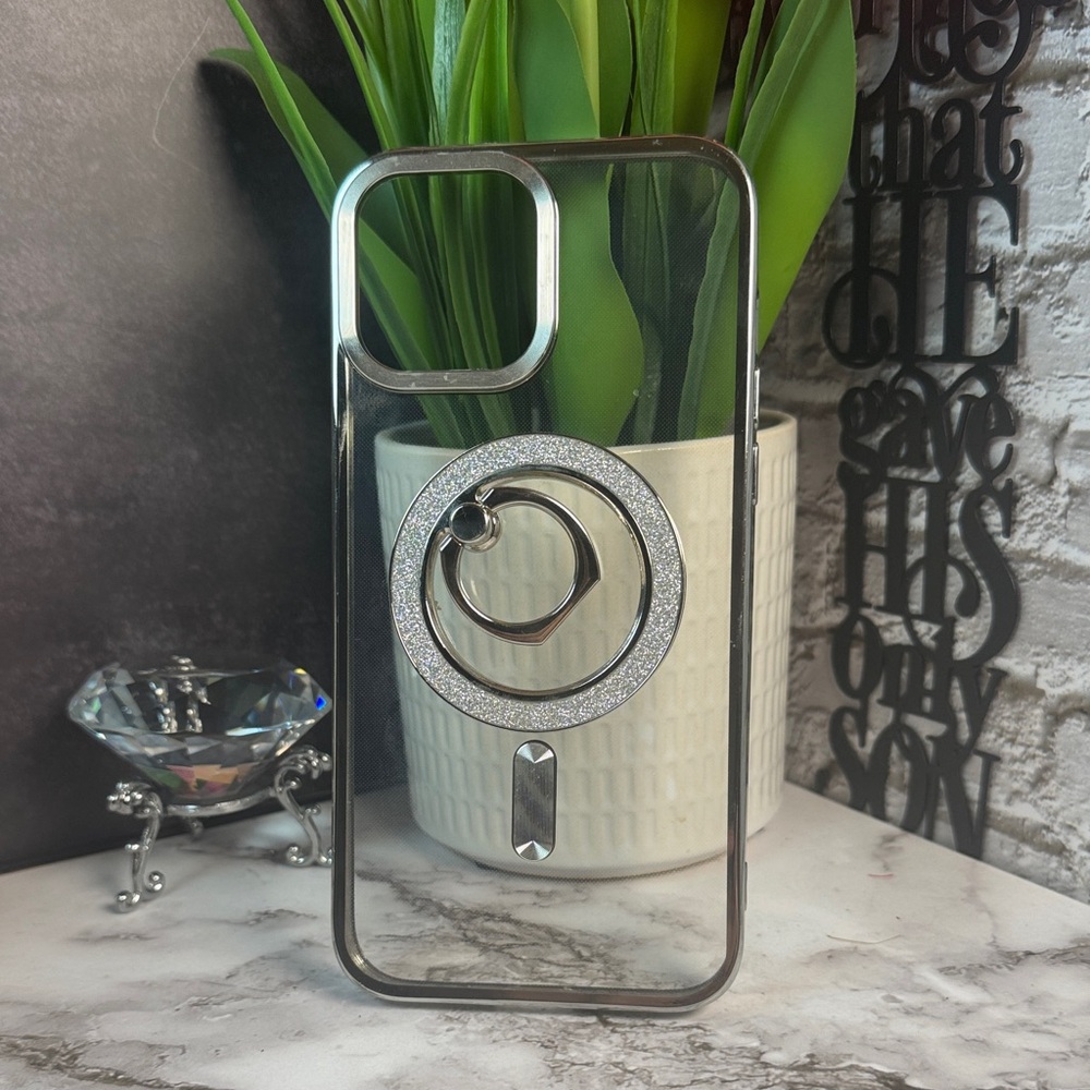 Silver Phone Case with Ring Holder for IPhone 15 Pro Max